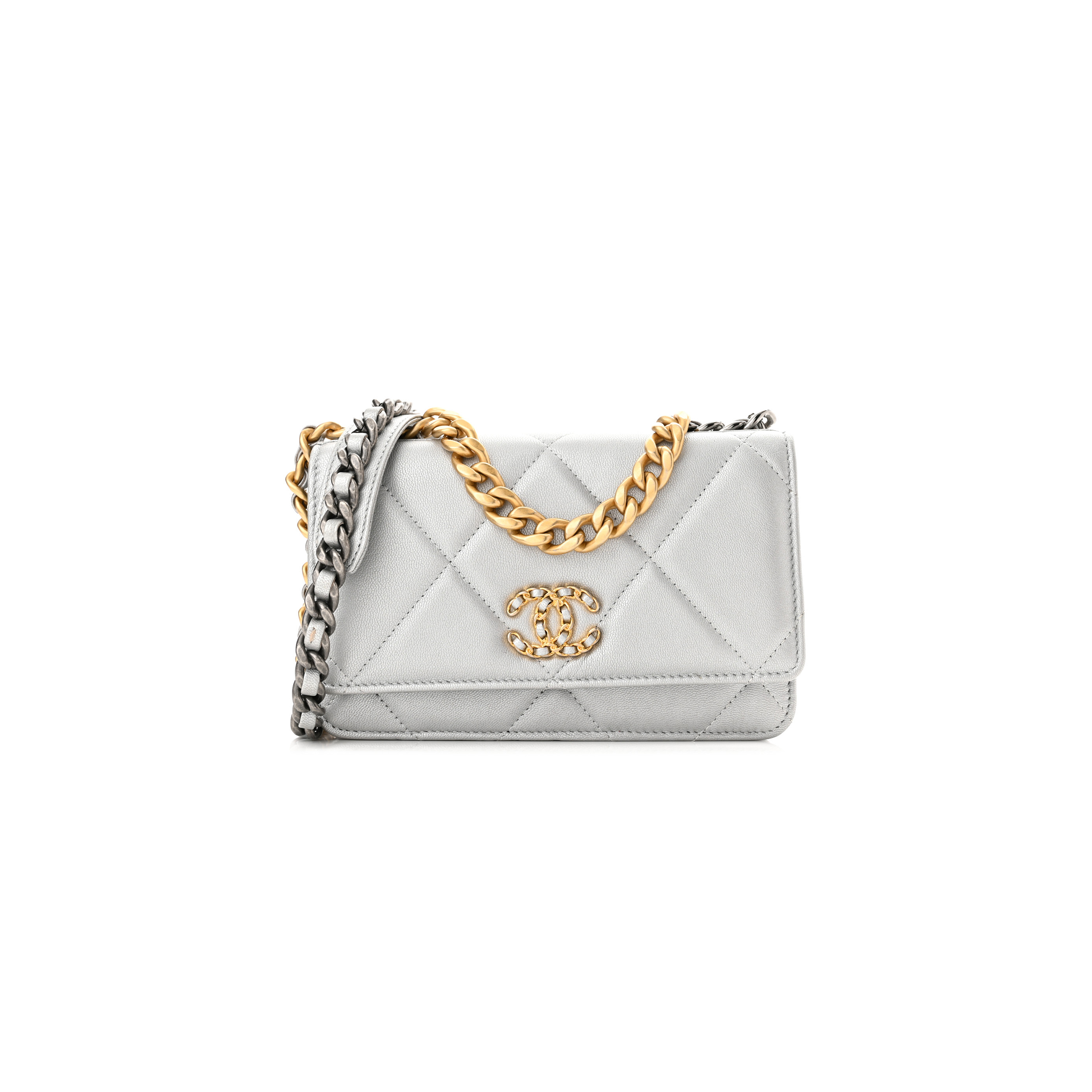 CHANEL METALLIC LAMBSKIN QUILTED 19 WALLET ON CHAIN WOC 1191203 (19*11*3cm)